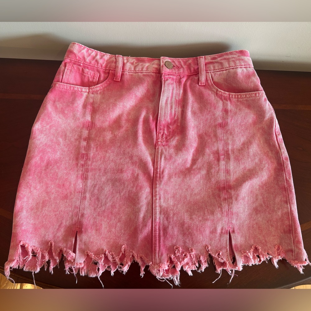 Zara Pink Tie-Dye Distressed Denim Skirt